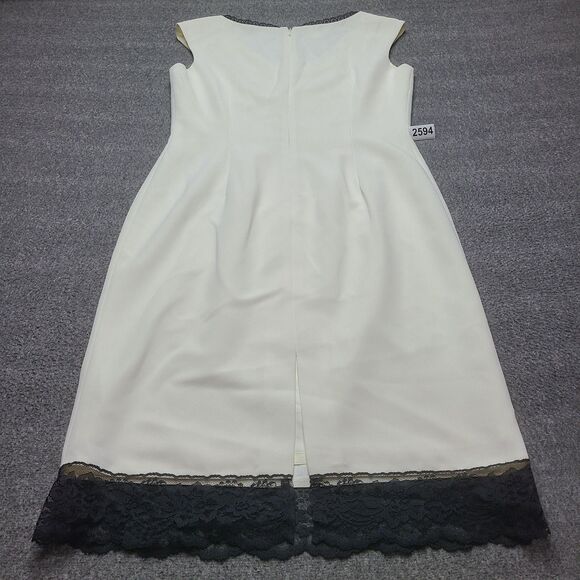 London Times Dress Womens 10 Ivory Black Lace Floral Embroidered Sheath Cocktail - Picture 9 of 10